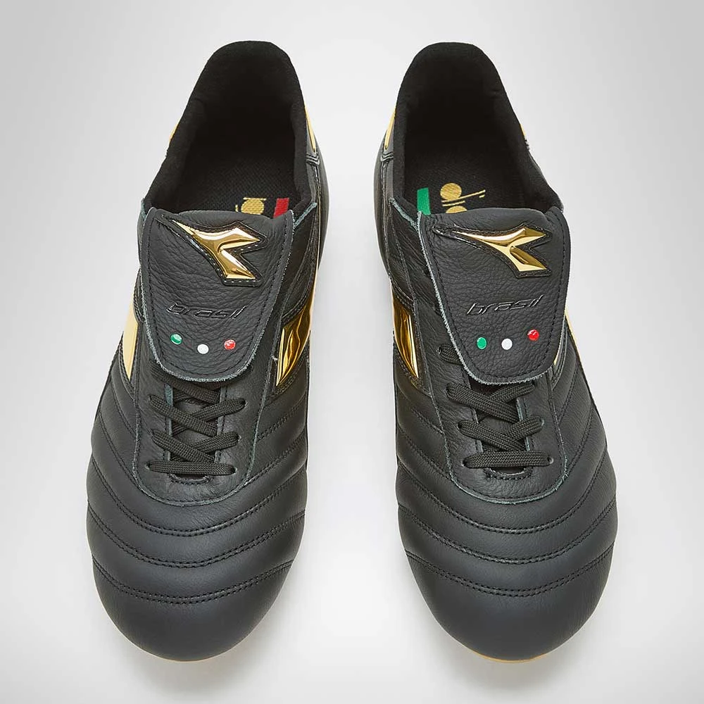 Diadora Men's Brasil #9 Italy LT+MDPU Soccer Shoe - Black/Gold 4 Diadora Men's Brasil #9 Italy LT+MDPU Soccer Shoe - Black/Gold - Image 2