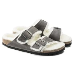 Birkenstock Arizona Shearling Sandals - Iron Natural- Medium/Narrow -Sports Store 1021067 pair