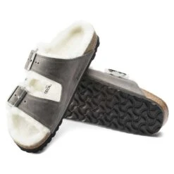 Birkenstock Arizona Shearling Sandals - Iron Natural- Medium/Narrow -Sports Store 1021067 sole