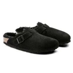Birkenstock Boston Shearling Black Suede Leather- Regular/Wide -Sports Store 259883 pair 1