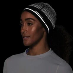 Nathan HyperNight Reflective Pony Tail Beanie - Black/Geo Print -Sports Store NS10420 00180 HyperNightReflectivePTBeanie onBody 2 720x 9f53db48 a101 4900 9bdc b172b74b5455