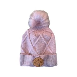 RUN X Mitten Patch Faux Fur Pom Beanie - Lilac